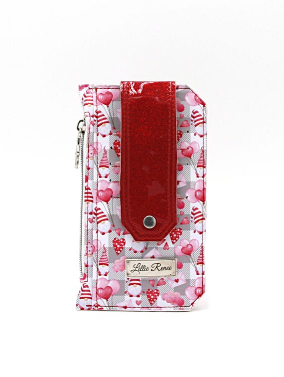 Valentine Gnome Slim Wallet: Pink & Red Vinyl Card Holder