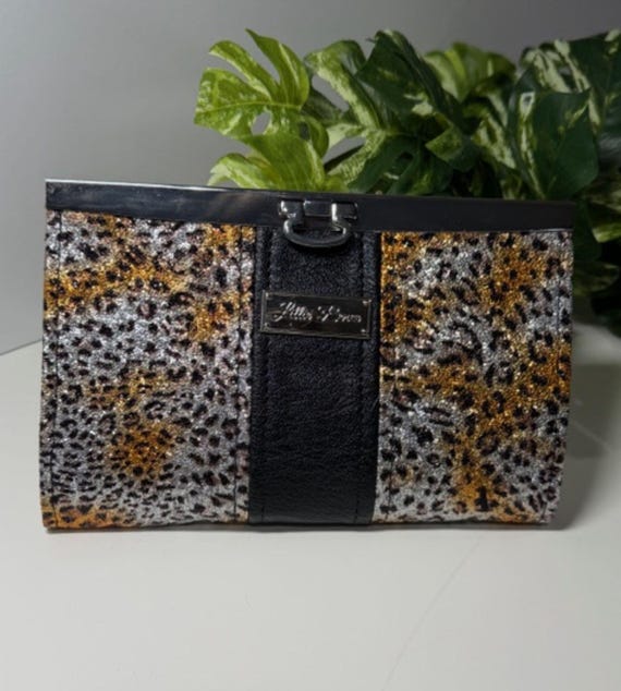 Metallic Gold and Silver Animal Print Clutch Wallet with Silver Hardware, 9 Card Slots, Zipper Pocket & Slip Pocket