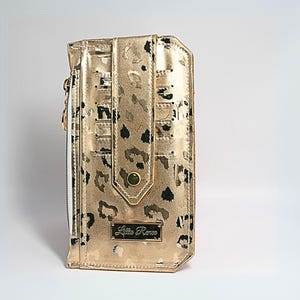 Gold Leopard Print schlanke Brieftasche perfekte Geschenkidee für jede Dame in Ihrem Leben.  Hat ein Reißverschluss-Münzfach, ein Einsteckfach für Scheine, 6 Kartenfächer