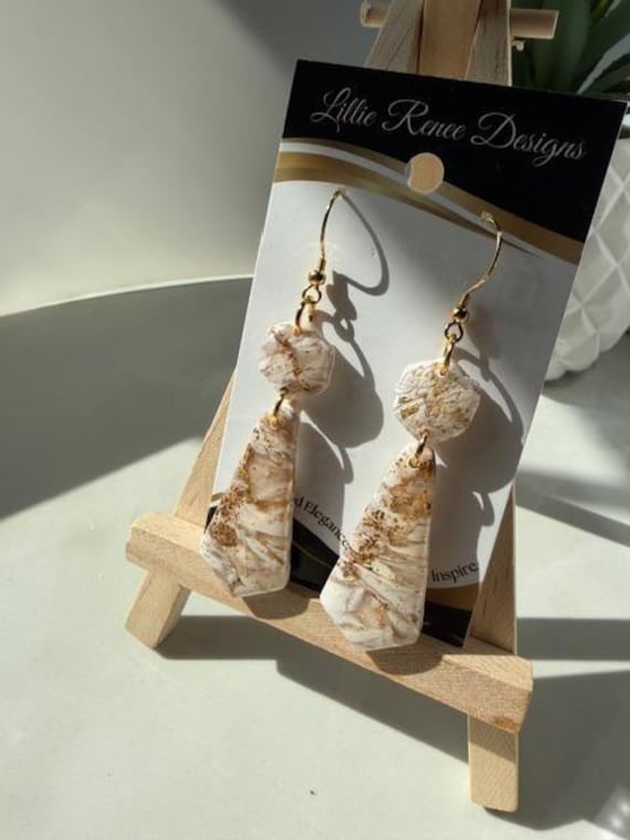 Handcrafted Ivory and Gold Dangle Earrings