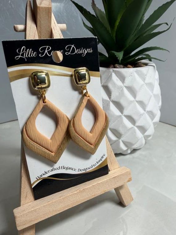 Yellow and Gold Teardrop Polymer Earrings with gold plated  puffed square post.