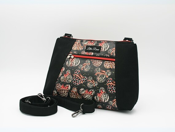 Mickey Mouse Safari Crossbody purse - Chic Animal Print Shoulder Bag, Spacious Red & Black Handbag, Sunshine pouch, Fashion Accessory