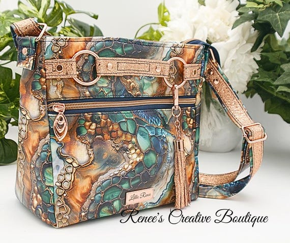 Exotic Vinyl Crossbody Bag: Momexa Design, Rose Gold Accents