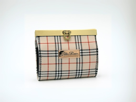 Sand Tartan Plaid Card Wallet: Accordion Style with Flip Lock
