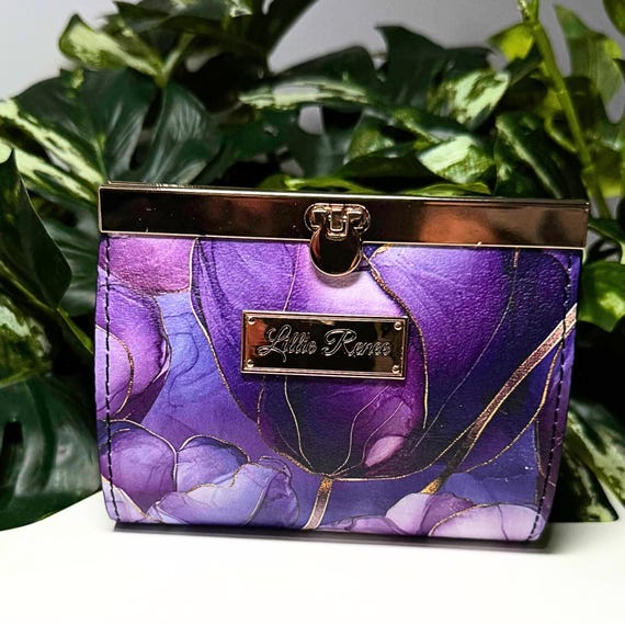 Purple Floral Accordion Wallet for Credit Cards and Cash