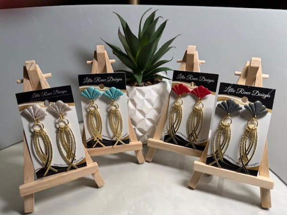 Small Fan Polymer Clay Earrings with 18K Gold Plated Dangles