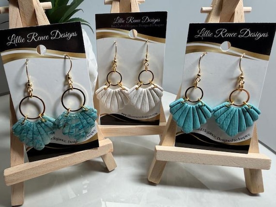 Small Fan Polymer Clay Earrings on Gold Plated Ring in a variety of colors