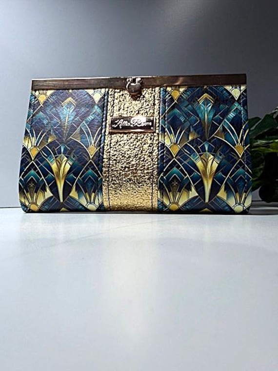 Blue Floral Clutch Wallet with 8 Card Slots, Zipper Coin Pocket & Slip Pockets