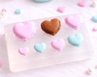 Mini Heart Macaron Mold, Silicone Mold Polymer Clay, Miniature Food Mold, Kawaii Dessert Mold, Resin Mold, Jewelry Mold