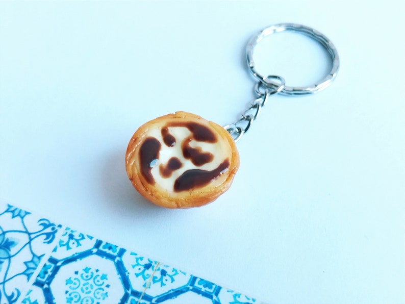 Portuguese Egg Tart Keychain Miniature Food Kawaii Charms Polymer Clay Charms Food Accessories Gift Portugal image 4