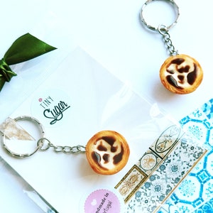 Portuguese Egg Tart Keychain - Miniature Food - Kawaii Charms - Polymer Clay Charms - Food Accessories - Gift - Portugal