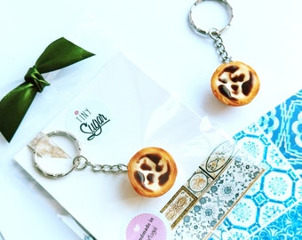 Portuguese Egg Tart Keychain - Miniature Food - Kawaii Charms - Polymer Clay Charms - Food Accessories - Gift - Portugal