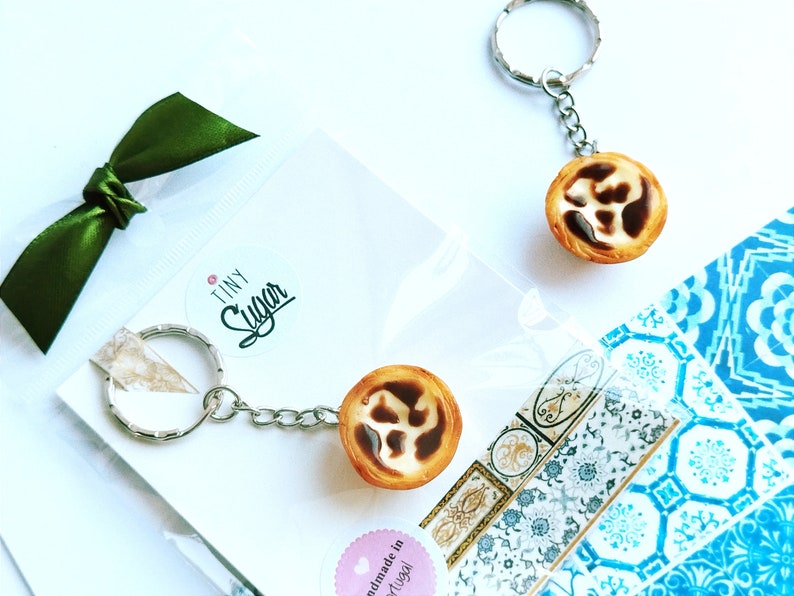 Portuguese Egg Tart Keychain Miniature Food Kawaii Charms Polymer Clay Charms Food Accessories Gift Portugal image 1