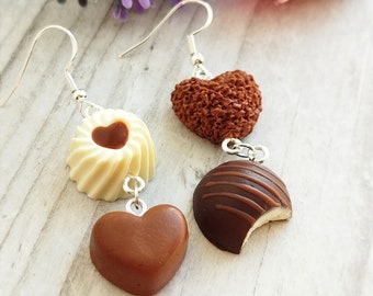 Chocolate Earrings, Clay Food Jewelry, Food Earrings, Mismatched Earrings, Gift for Her, Gift for Sister, Gift for Mom