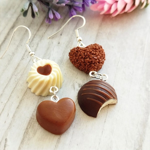 Boucles d’oreilles en chocolat, bijoux alimentaires en argile, boucles d’oreilles alimentaires, boucles d’oreilles dépareillées, cadeau pour elle, cadeau pour sœur, cadeau pour maman