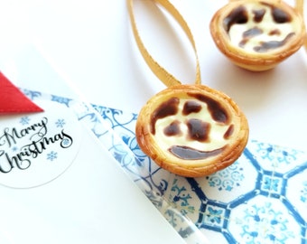 Miniature Portuguese Egg Tart Christmas Tree Ornament, Polymer Clay, Handmade, Food Ornaments, Christmas, Portugal