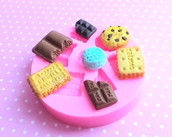 Chocolates Cookies and Ice Cream Silicone Mold, Polymer Clay Mold, Flexible Push Mold, Dollhouse Miniature Mold, Jewelry Mold, Gift