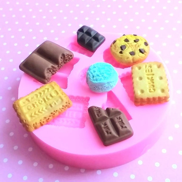 Chocolates Cookies and Ice Cream Silicone Mold, Polymer Clay Mold, Flexible Push Mold, Dollhouse Miniature Mold, Jewelry Mold, Gift