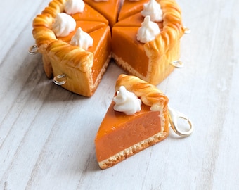 Pumpkin Pie Charm - Miniature Food - Kawaii Charms - Polymer Clay Charms - Food Jewelry - Gift - Necklace Pendant - Food Keychain