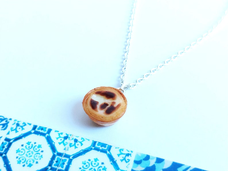 Portuguese Egg Tart Necklace Miniature Food Food Charms Food Jewelry Kawaii Charms Gift Portugal Portuguese Jewelry image 3