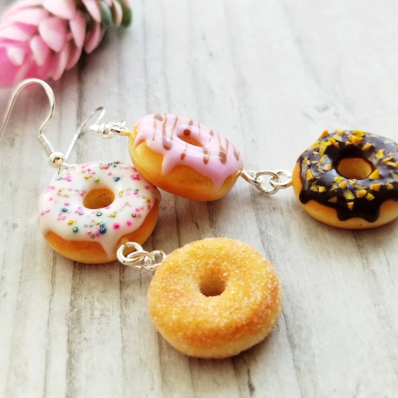 Donuts Earrings, Clay Food Jewelry, Food Earrings, Mismatched Earrings, Gift for Her, Gift for Sister, Gift for Mom image 2
