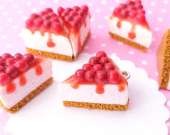 Cherry Cheesecake Charm - Miniature Food - Kawaii Charms - Polymer Clay Charms - Food Jewelry - Gift - Necklace Pendant - Food Keychain