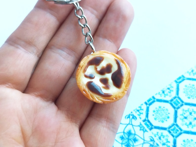 Portuguese Egg Tart Keychain Miniature Food Kawaii Charms Polymer Clay Charms Food Accessories Gift Portugal image 6