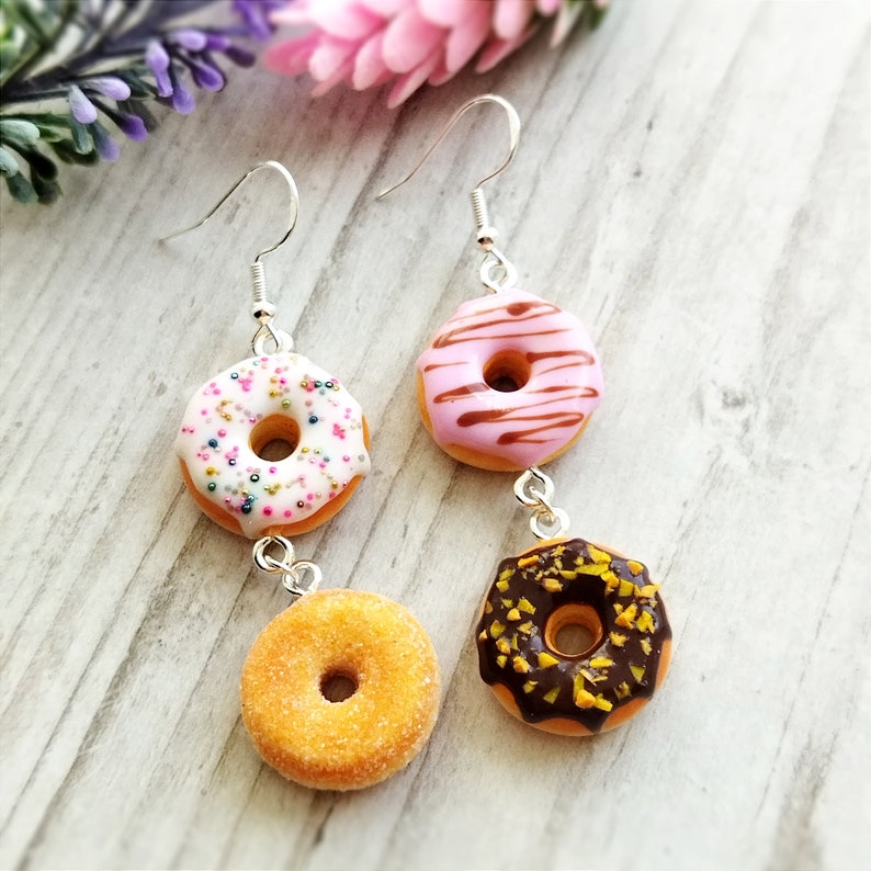 Donuts Earrings, Clay Food Jewelry, Food Earrings, Mismatched Earrings, Gift for Her, Gift for Sister, Gift for Mom image 8