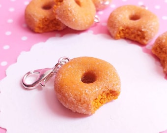Pumpkin Donut Charm - Miniature Food - Kawaii Charms - Polymer Clay Charms - Food Jewelry - Gift - Necklace Pendant - Food Keychain