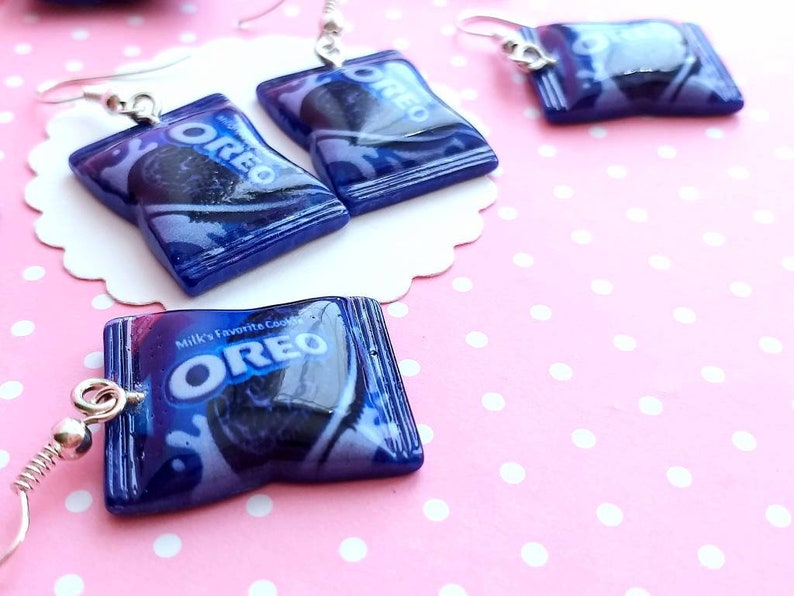 Gift Cookies Bag Earrings -Food Jewelry Cookies Miniature Food- Dangle Earrings Kawaii Jewelry