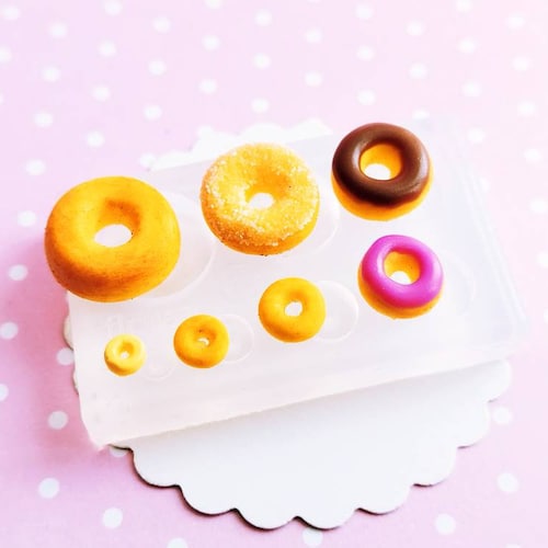 Miniature Donuts Silicone Mold, Donuts Polymer Clay Mold, Flexible Push Mold, Dollhouse Miniature Mold, Kawaii Decoden, Resin Mold