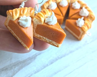 Pumpkin Pie Dangle Earrings, Handmade Clay Food Jewelry, Cute Fall Earrings, Gift for Pie Lovers