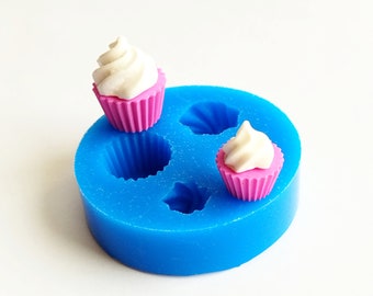 Cupcake Bases and Whipped Cream Silicone Mold, Polymer Clay Mold, Flexible Push Mold, Gift