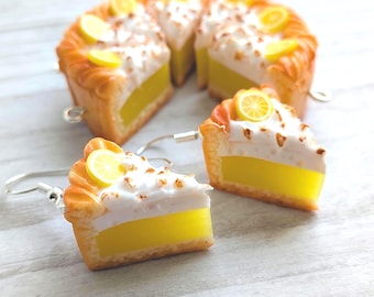 Lemon Pie Earrings - Food Jewelry - Miniature Food- Dangle Earrings - Kawaii Jewelry - Gift