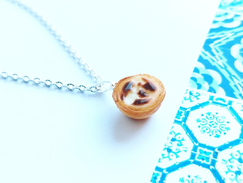 Portuguese Egg Tart Necklace Miniature Food Food Charms Food Jewelry Kawaii Charms Gift Portugal Portuguese Jewelry image 1