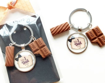 Dad Keychain with 2 Miniature Chocolate Charms, Clearance Sale, Gift