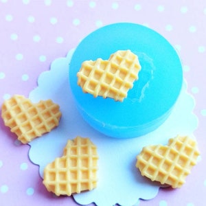 Heart Waffle Silicone Mold, Waffle Polymer Clay Mold, Flexible Push Mold, Dollhouse Miniature Mold, Jewelry Mold, Gift