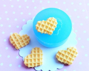 Heart Waffle Silicone Mold, Waffle Polymer Clay Mold, Flexible Push Mold, Dollhouse Miniature Mold, Jewelry Mold, Gift