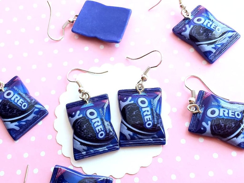 Gift Cookies Bag Earrings -Food Jewelry Cookies Miniature Food- Dangle Earrings Kawaii Jewelry