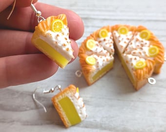 Lemon Pie Earrings - Food Jewelry - Miniature Food- Dangle Earrings - Kawaii Jewelry - Gift