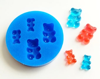 Miniature Gummy Bears Silicone Mold, Polymer Clay Mold, Flexible Push Mold, Gift