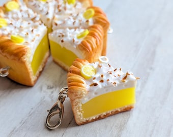 Lemon Pie Charm - Miniature Food - Kawaii Charms - Polymer Clay Charms - Food Jewelry - Gift - Necklace Pendant - Food Keychain