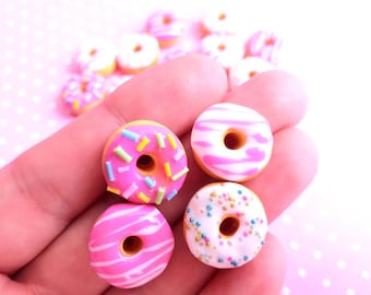 4 Pink Donut Cabochon, Decoden, DIY, Fake Food Cabochons, Slime, Argile polymère, Phone Case, Scrapbooking