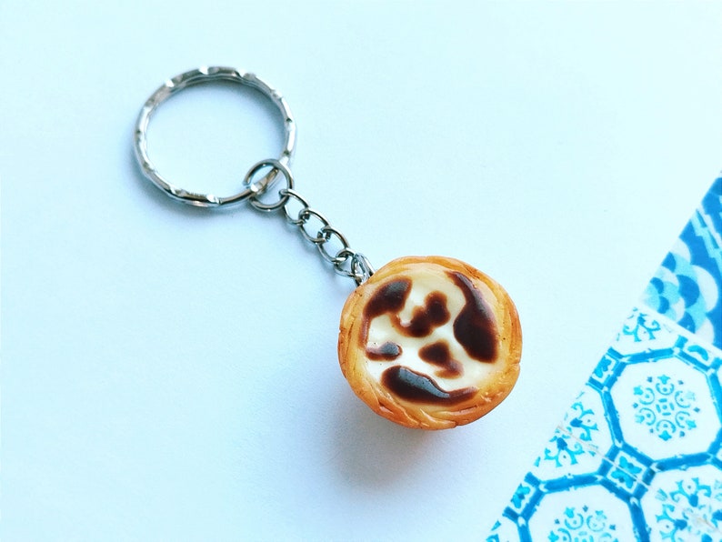 Portuguese Egg Tart Keychain Miniature Food Kawaii Charms Polymer Clay Charms Food Accessories Gift Portugal image 3