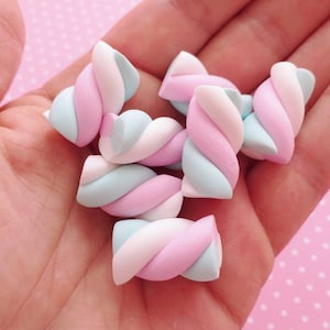 マシュマロカボション 4 個、デコデン、DIY、フェイクフードカボション、スライム、ポリマークレイ、電話ケース、クラフト用品