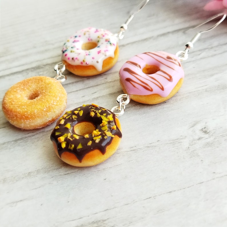 Donuts Earrings, Clay Food Jewelry, Food Earrings, Mismatched Earrings, Gift for Her, Gift for Sister, Gift for Mom zdjęcie 3