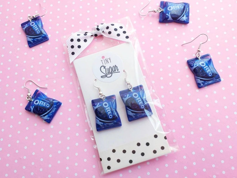 Gift Cookies Bag Earrings -Food Jewelry Cookies Miniature Food- Dangle Earrings Kawaii Jewelry