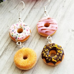 Donuts Earrings, Clay Food Jewelry, Food Earrings, Mismatched Earrings, Gift for Her, Gift for Sister, Gift for Mom image 1