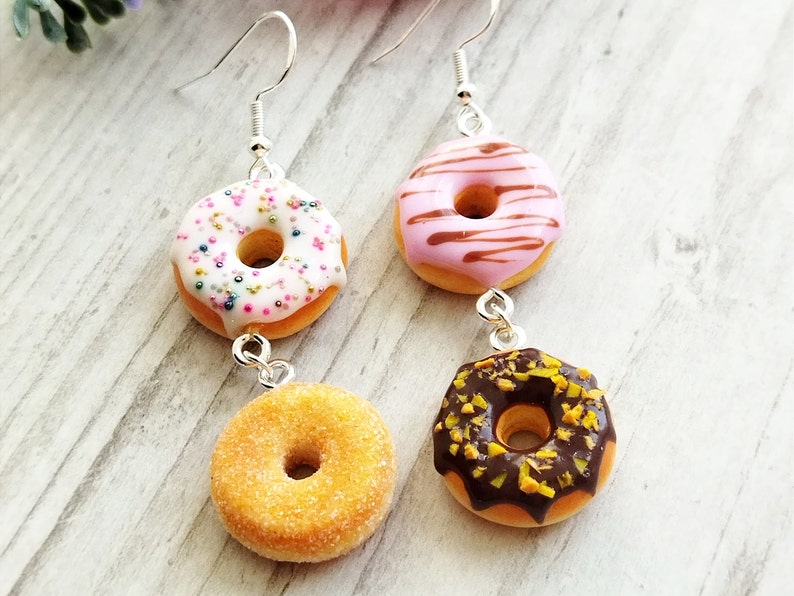 Donuts Earrings, Clay Food Jewelry, Food Earrings, Mismatched Earrings, Gift for Her, Gift for Sister, Gift for Mom image 1