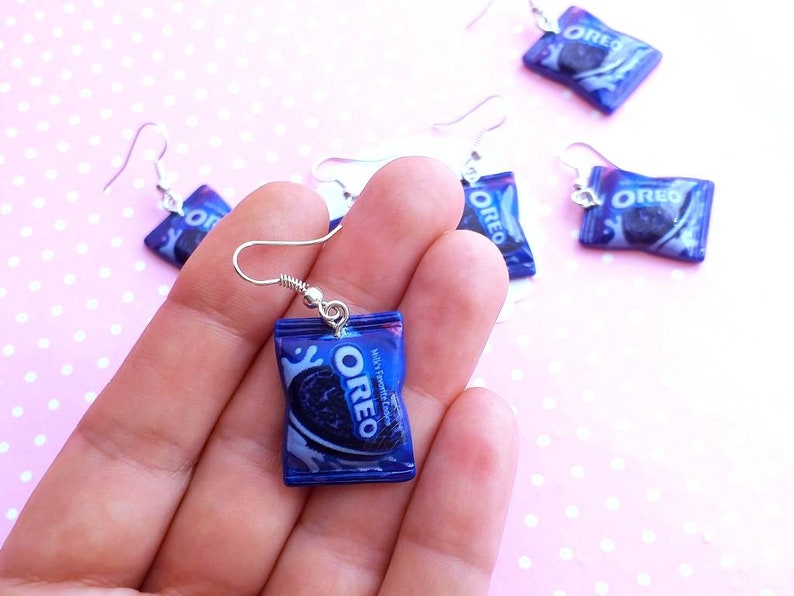 Gift Cookies Bag Earrings -Food Jewelry Cookies Miniature Food- Dangle Earrings Kawaii Jewelry